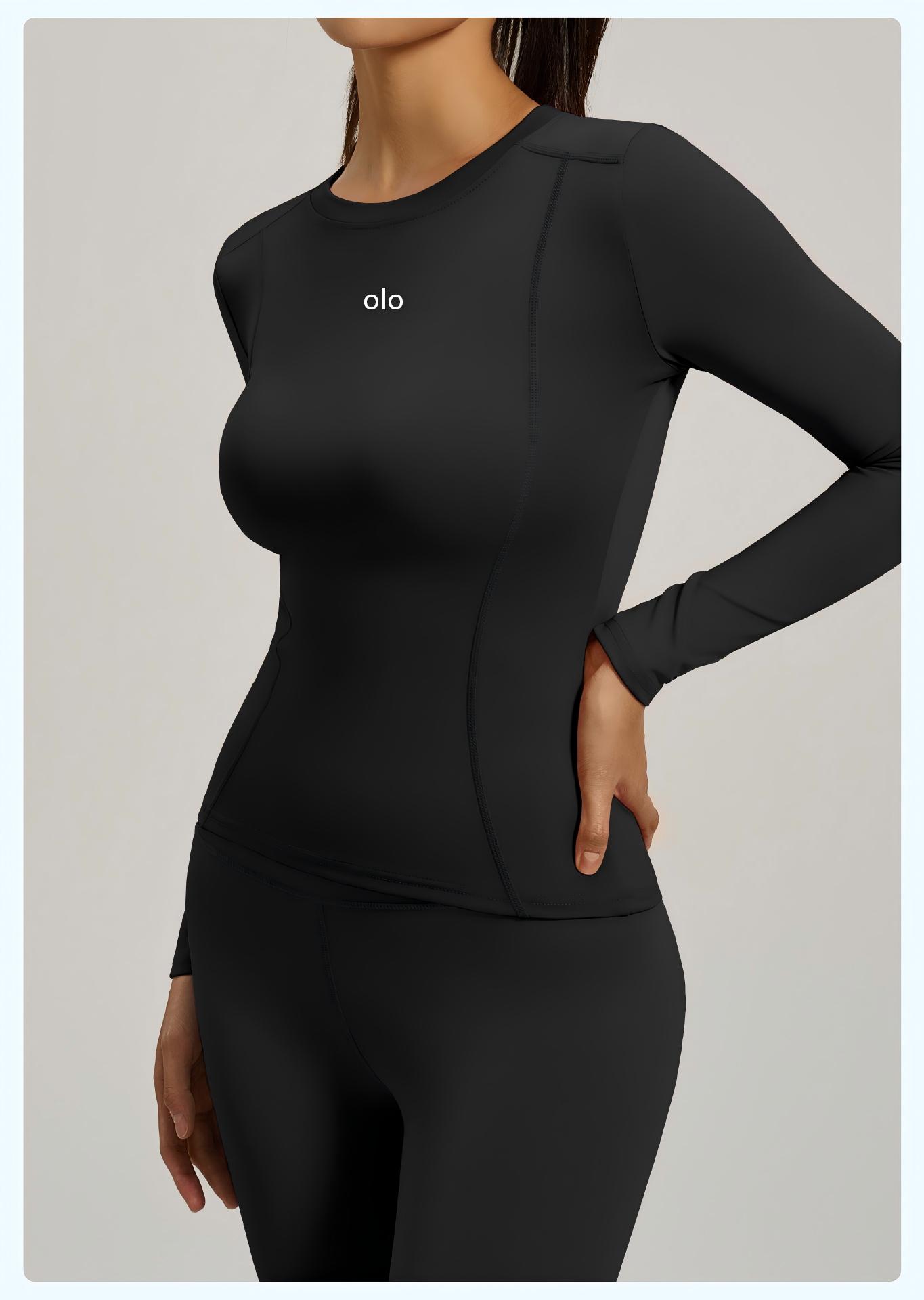 T Shirt Tight Fit - Women's Round-Neck Fitted Tight Long-Sleeved Yoga