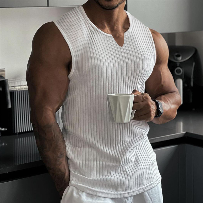 Undershirt Crew Neck - Summer New men V-neck Vest stripe