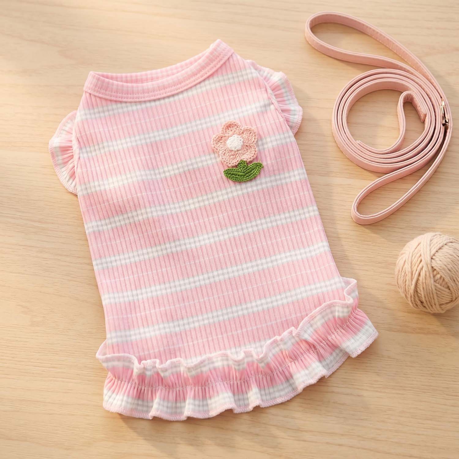 Tank Top Ribbed - 1PC Cute Ruffled Striped Summer Dog