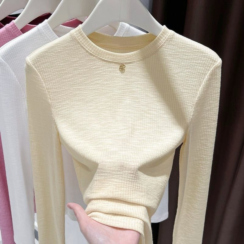 Undershirt Crew Neck - Women Slub Cotton Long Sleeve T