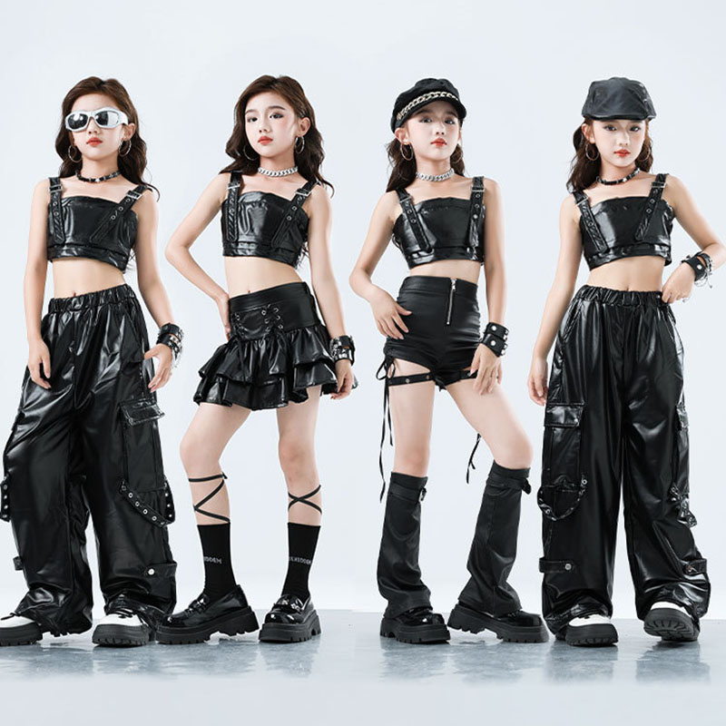 Suspender Tank Top - Kid Kpop Hip Hop Clothing Black