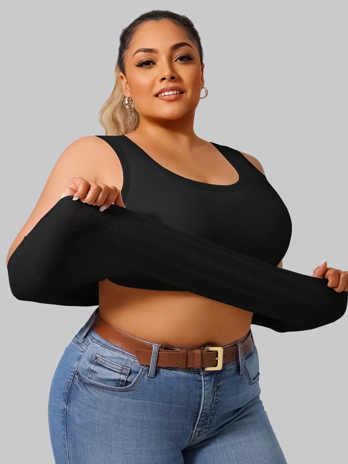 Tank Top Ribbed - Plus Size Women's High Stretch Ribbed