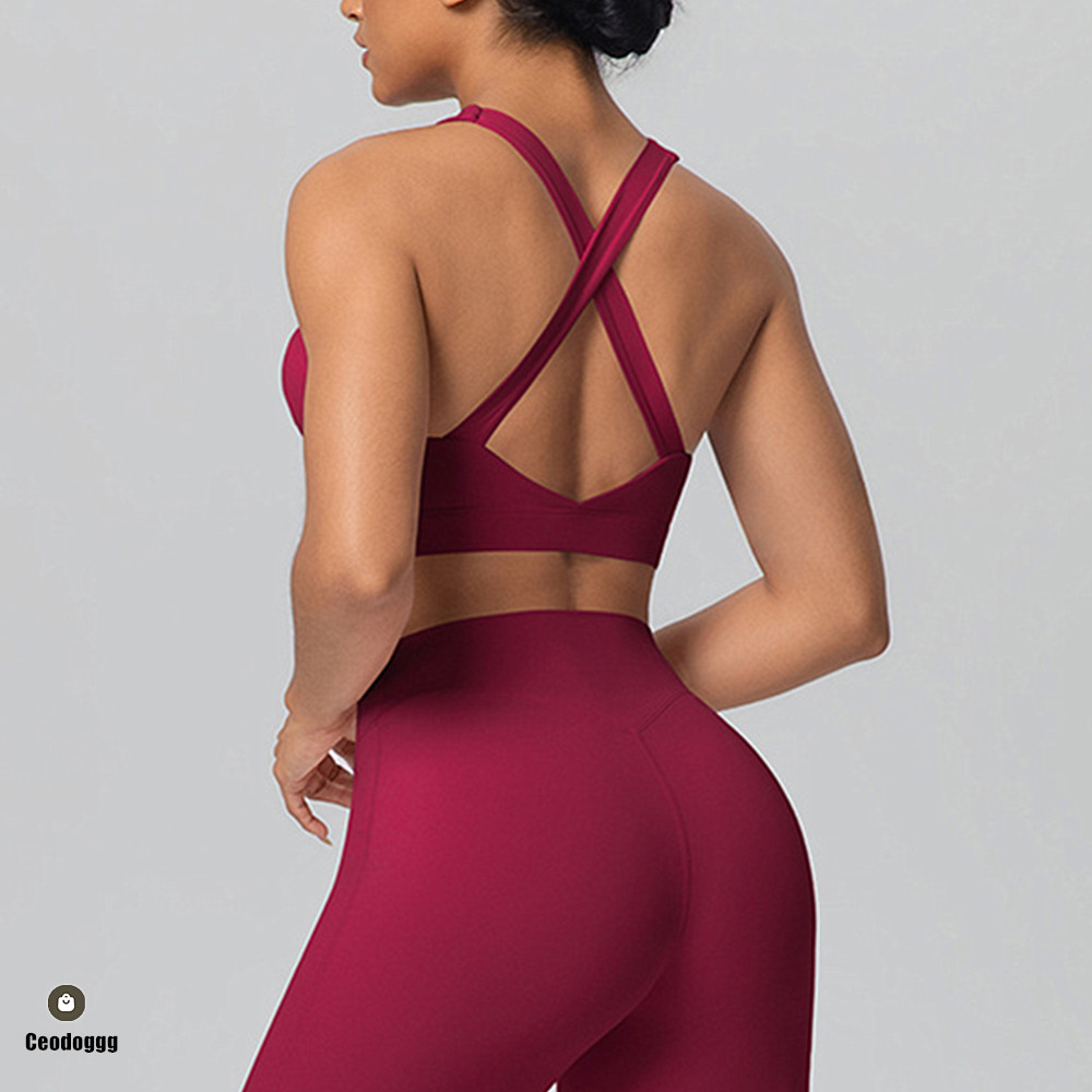 Suspender Tank Top - Pad Cross Shoulder Strap Yoga Bra