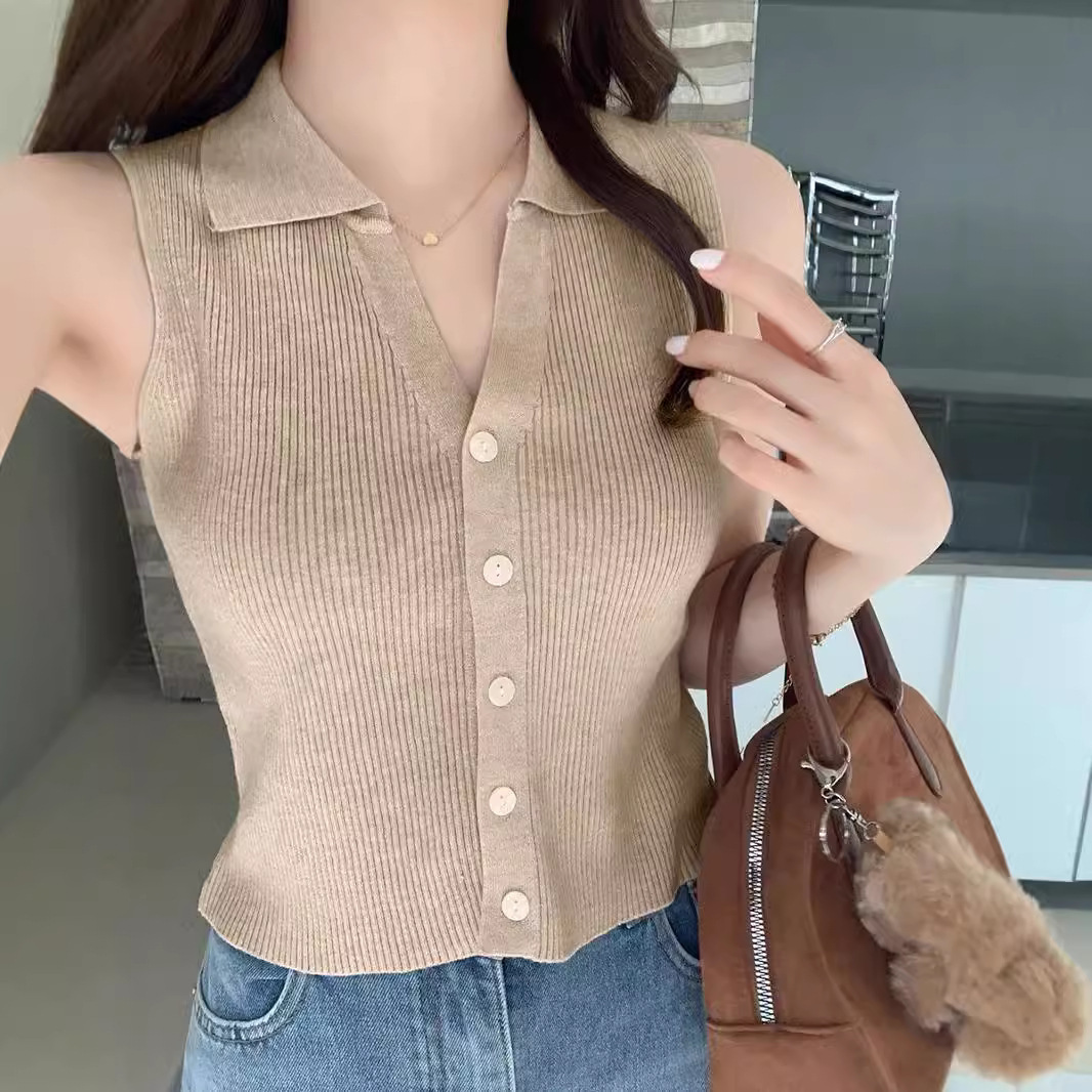 Sweet Lapel Slim Fit Tank Top  - đánh giá và giá Sleeveless Undershirt