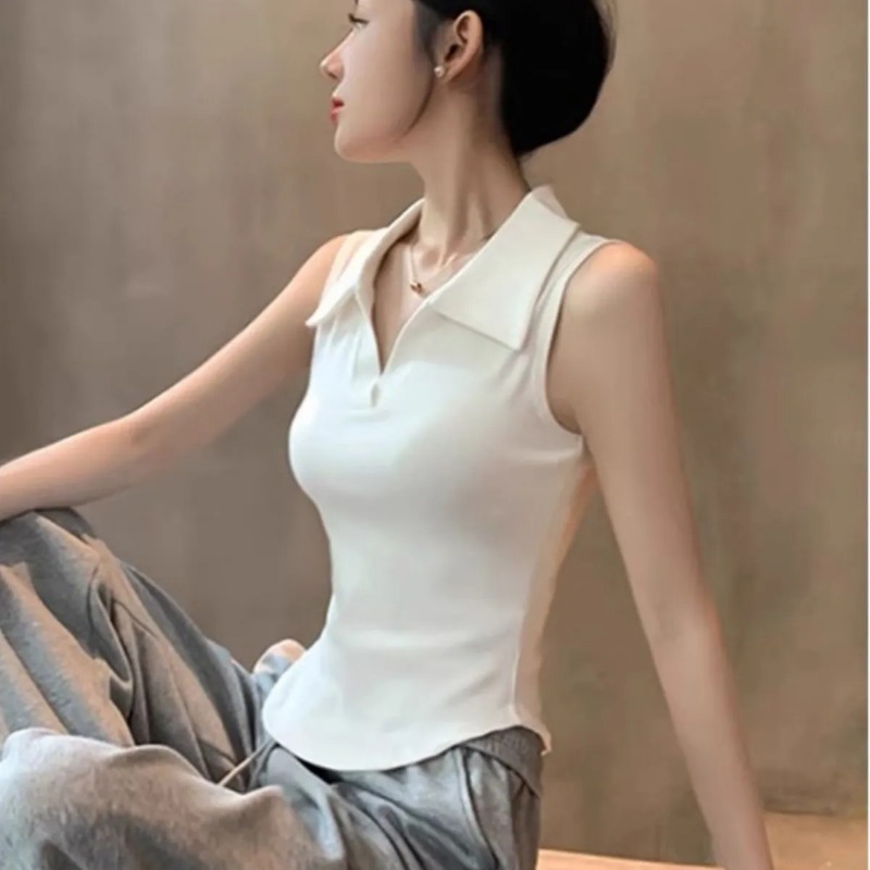 Women's White Sleeveless Polo  - đánh giá và giá Tank Top Ribbed