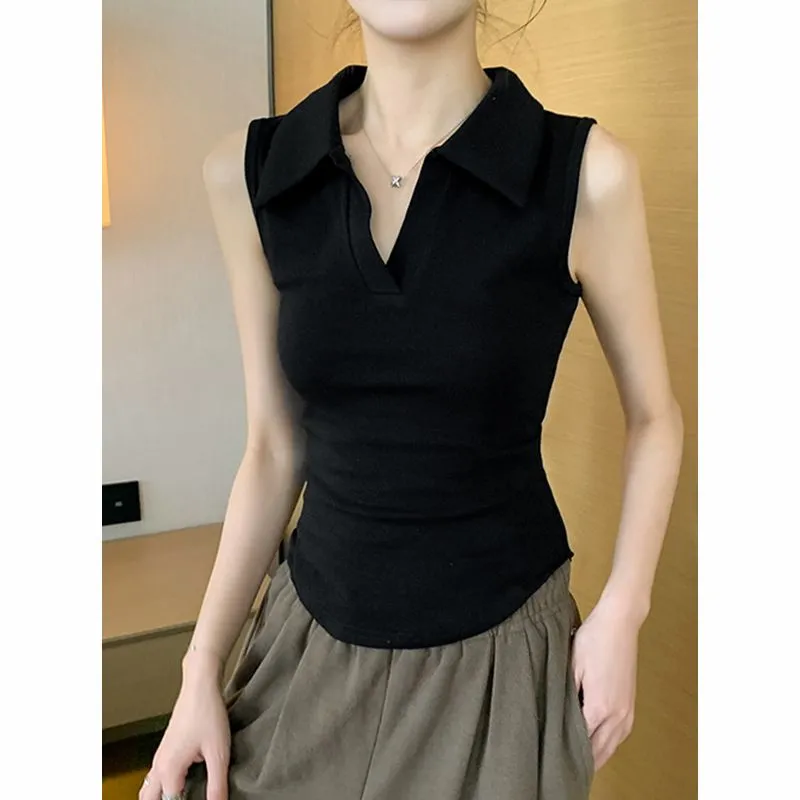 Women's White Sleeveless Polo  - đánh giá và giá Tank Top Ribbed