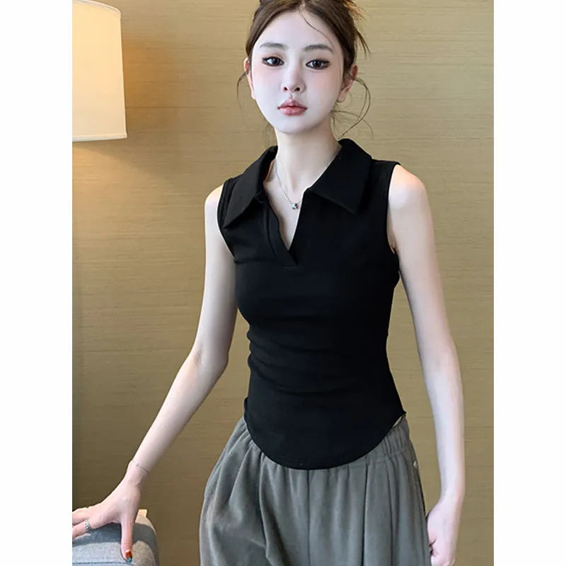 Women's White Sleeveless Polo  - đánh giá và giá Tank Top Ribbed
